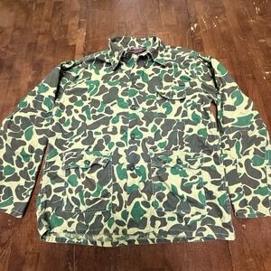 Vintage Nesco Frogskin Camo Shirt Jacket Green Camo Pockets Button Cotton Medium
